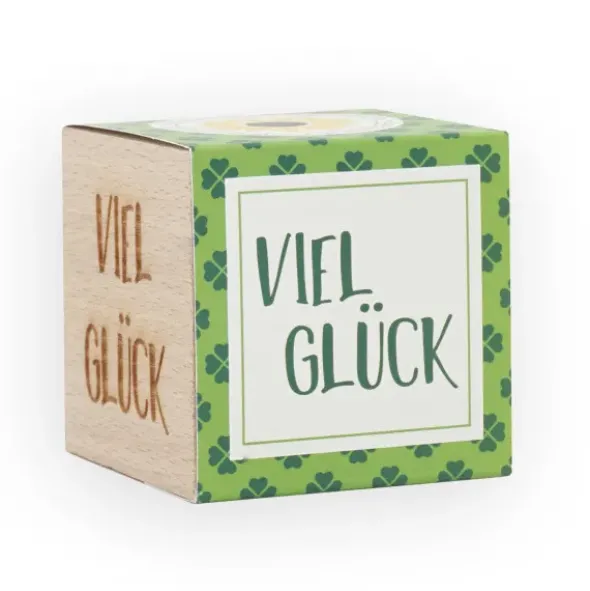 Pflanzwürfel VIEL GLÜCK - Sonnenblume im Holzwürfel