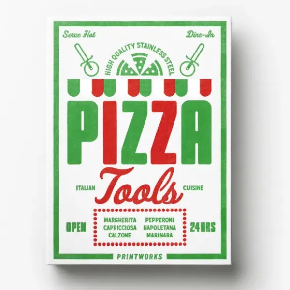 Pizza Set im Aufbewahrungsbuch 2-teilig – Pizzaschneider und Pizzaheber aus Edelstahl