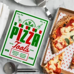 Pizza Set im Aufbewahrungsbuch 2-teilig – Pizzaschneider und Pizzaheber aus Edelstahl