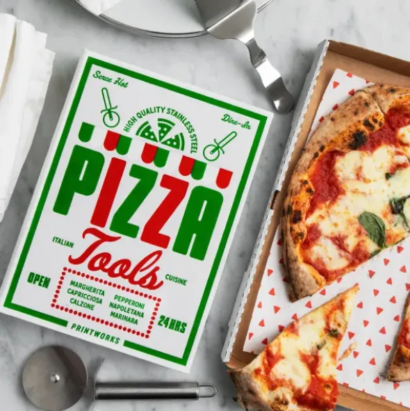 Pizza Set im Aufbewahrungsbuch 2-teilig – Pizzaschneider und Pizzaheber aus Edelstahl
