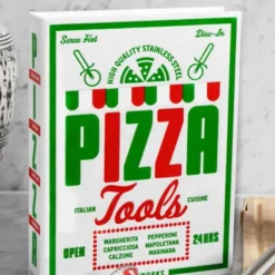 Pizza Set im Aufbewahrungsbuch 2-teilig – Pizzaschneider und Pizzaheber aus Edelstahl