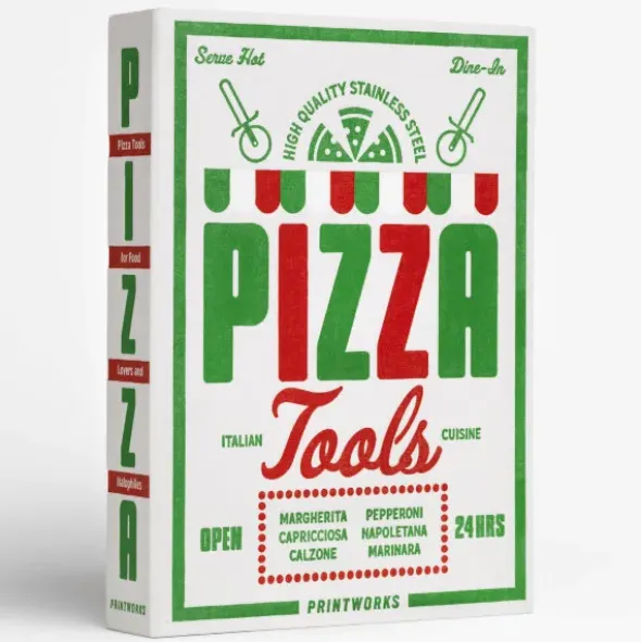 Pizza Set im Aufbewahrungsbuch 2-teilig – Pizzaschneider und Pizzaheber aus Edelstahl
