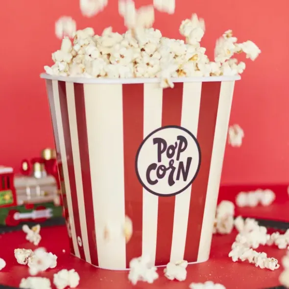 Popcorn Eimer wiederverwendbar - 3 l / rot weiß gestreift