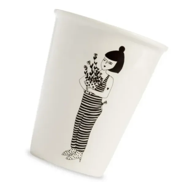 Porzellanbecher weiß - Motiv Frau mit Blumen "Lili flower pot"
