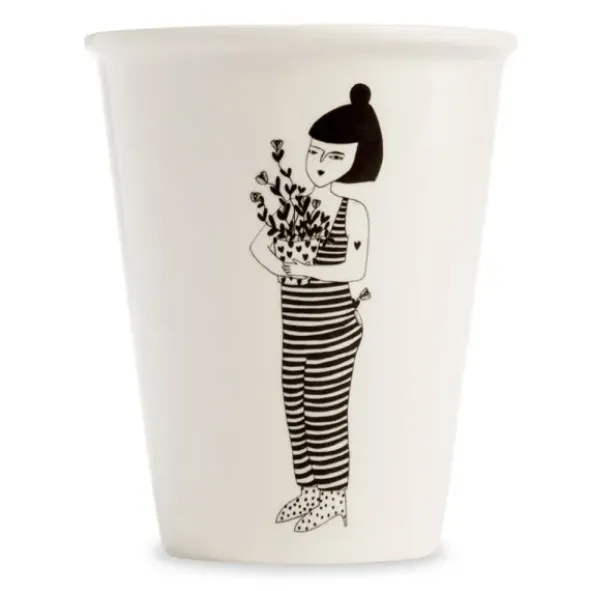 Porzellanbecher weiß - Motiv Frau mit Blumen "Lili flower pot"