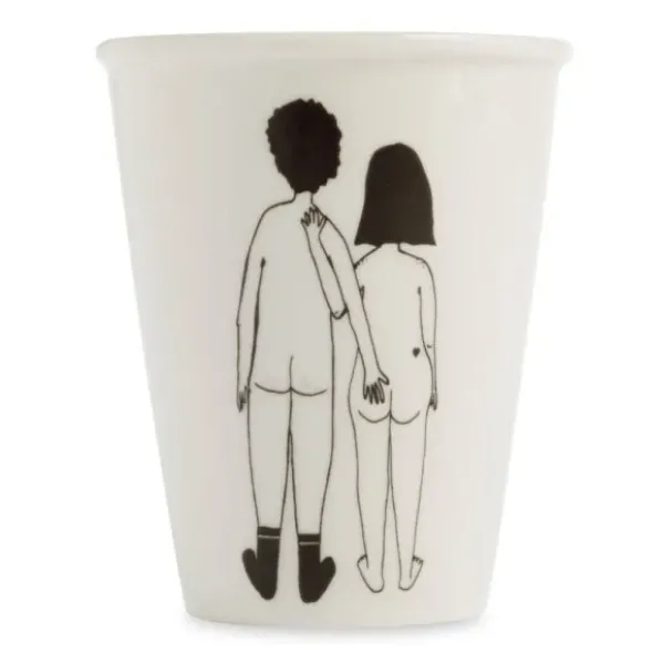 Porzellanbecher weiß - Motiv nacktes Paar Rückenansicht "Naked couple back"
