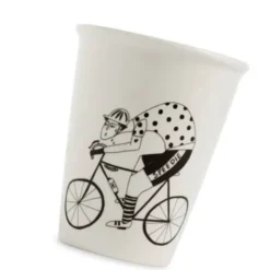Porzellanbecher weiß - Motiv Radfahrer 