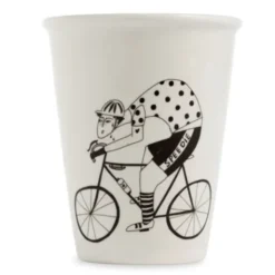 Porzellanbecher weiß - Motiv Radfahrer 