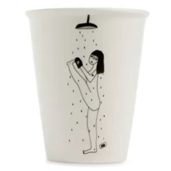 Porzellanbecher weiß - Motiv Yoga-Frau unter Dusche "Yoga in the shower"