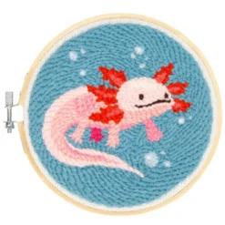 Punch Needle Set - Stickbild Axolotl - Lochnadel DIY Stickset Ø 15 cm