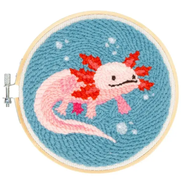 Punch Needle Set - Stickbild Axolotl - Lochnadel DIY Stickset Ø 15 cm