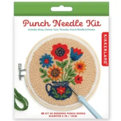 Punch Needle Set - Stickbild Blumenstrauß in Vase - Lochnadel DIY Stickset Ø 15 cm