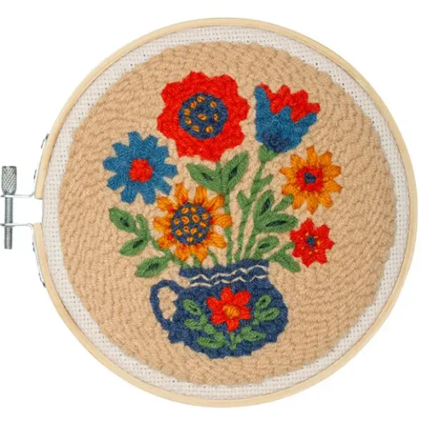 Punch Needle Set - Stickbild Blumenstrauß in Vase - Lochnadel DIY Stickset Ø 15 cm