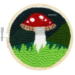 Punch Needle Set - Stickbild Fliegenpilz - Lochnadel DIY Stickset Ø 15 cm