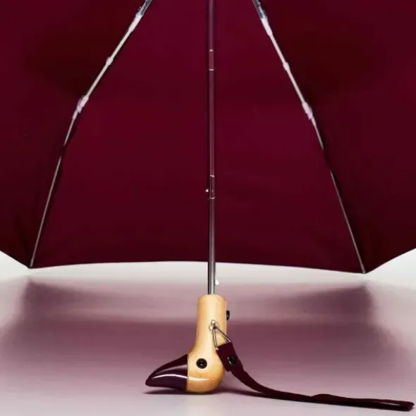Regenschirm dunkelrot mit Entenkopf Griff aus Holz - Original Duckhead Taschenschirm
