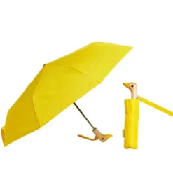 Regenschirm gelb mit Entenkopf Griff aus Holz - Original Duckhead Taschenschirm