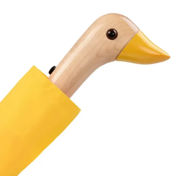 Regenschirm gelb mit Entenkopf Griff aus Holz - Original Duckhead Taschenschirm
