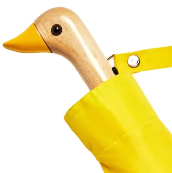 Regenschirm gelb mit Entenkopf Griff aus Holz - Original Duckhead Taschenschirm