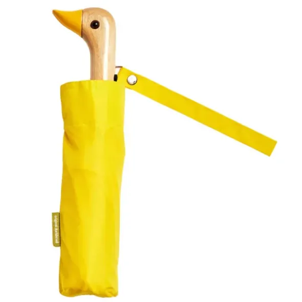 Regenschirm gelb mit Entenkopf Griff aus Holz - Original Duckhead Taschenschirm