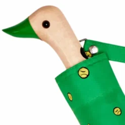 Regenschirm grün mit Entenkopf Griff aus Holz & Snoopy Motiv Tennis - Original Duckhead Taschenschirm