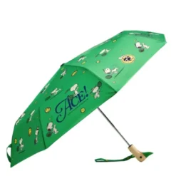 Regenschirm grün mit Entenkopf Griff aus Holz & Snoopy Motiv Tennis - Original Duckhead Taschenschirm