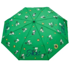 Regenschirm grün mit Entenkopf Griff aus Holz & Snoopy Motiv Tennis - Original Duckhead Taschenschirm