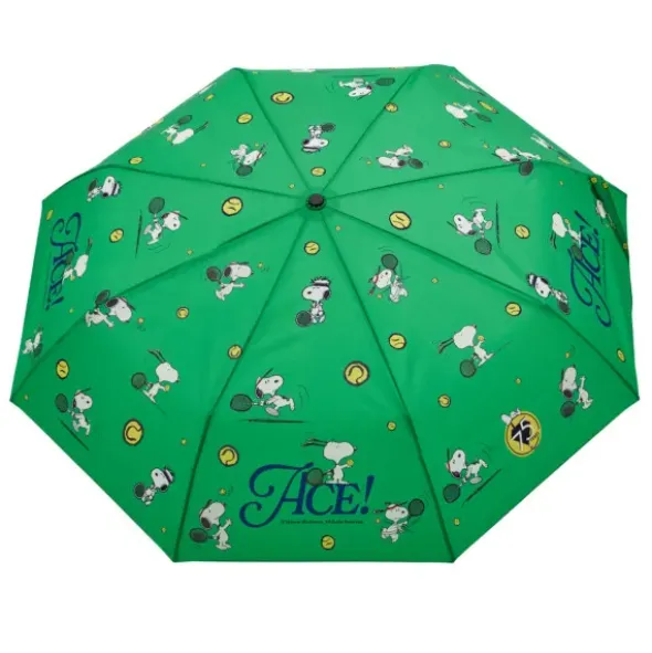 Regenschirm grün mit Entenkopf Griff aus Holz & Snoopy Motiv Tennis - Original Duckhead Taschenschirm