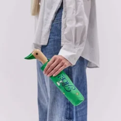 Regenschirm grün mit Entenkopf Griff aus Holz & Snoopy Motiv Tennis - Original Duckhead Taschenschirm