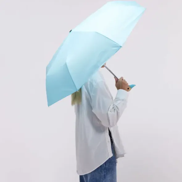 Regenschirm hellblau mit Entenkopf Griff aus Holz - Original Duckhead Taschenschirm