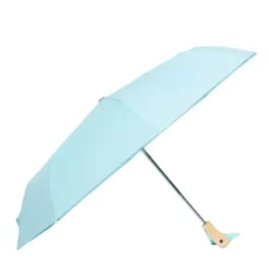 Regenschirm hellblau mit Entenkopf Griff aus Holz - Original Duckhead Taschenschirm