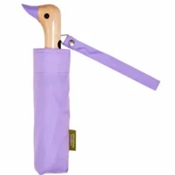 Regenschirm lila mit Entenkopf Griff aus Holz - Original Duckhead Taschenschirm
