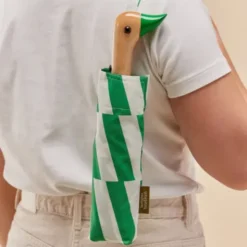 Regenschirm mit Entenkopf Griff aus Holz grün weiß gemustert - Original Duckhead Taschenschirm