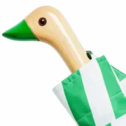 Regenschirm mit Entenkopf Griff aus Holz grün weiß gemustert - Original Duckhead Taschenschirm