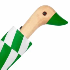 Regenschirm mit Entenkopf Griff aus Holz grün weiß gemustert - Original Duckhead Taschenschirm