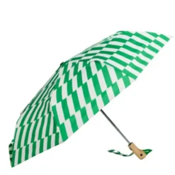 Regenschirm mit Entenkopf Griff aus Holz grün weiß gemustert - Original Duckhead Taschenschirm