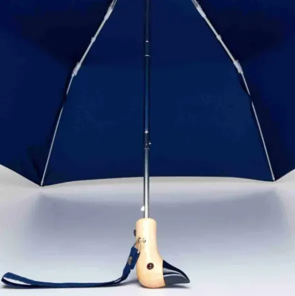Regenschirm mit Entenkopf Griff aus Holz dunkelblau - Original Duckhead Taschenschirm