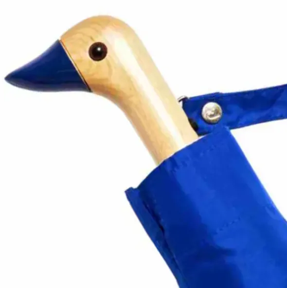 Regenschirm mit Entenkopf Griff aus Holz dunkelblau - Original Duckhead Taschenschirm