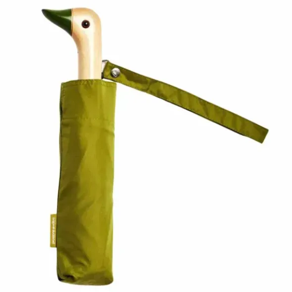 Regenschirm mit Entenkopf Griff aus Holz grün - Original Duckhead Taschenschirm