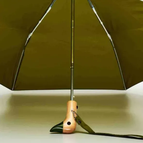 Regenschirm mit Entenkopf Griff aus Holz grün - Original Duckhead Taschenschirm