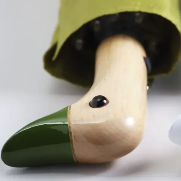 Regenschirm mit Entenkopf Griff aus Holz grün - Original Duckhead Taschenschirm