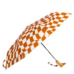 Regenschirm mit Entenkopf Griff aus Holz braun weiß gemustert - Original Duckhead Taschenschirm