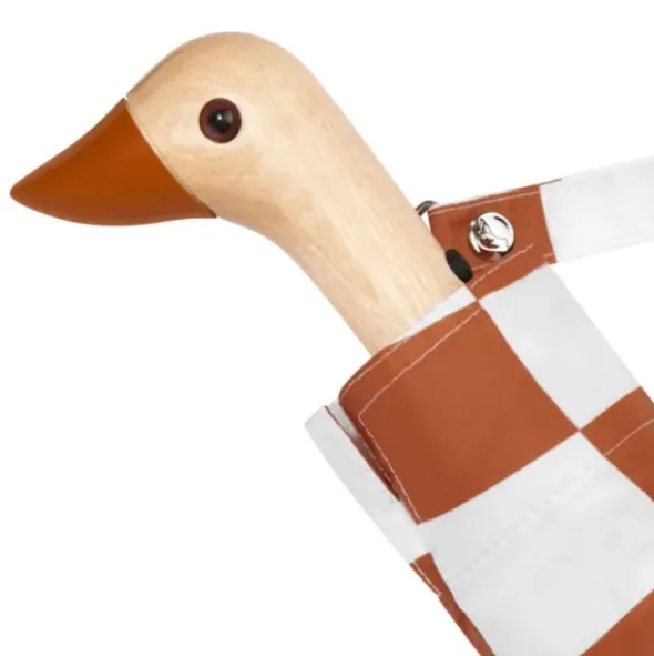 Regenschirm mit Entenkopf Griff aus Holz braun weiß gemustert - Original Duckhead Taschenschirm