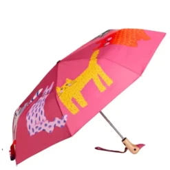 Regenschirm mit Entenkopf Griff aus Holz & Katzenmotiv rosa - Original Duckhead Taschenschirm
