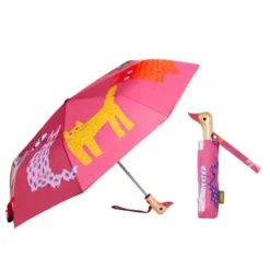 Regenschirm mit Entenkopf Griff aus Holz & Katzenmotiv rosa - Original Duckhead Taschenschirm