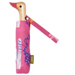Regenschirm mit Entenkopf Griff aus Holz & Katzenmotiv rosa - Original Duckhead Taschenschirm