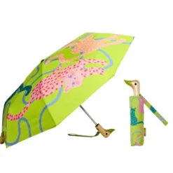 Regenschirm mit Entenkopf Griff aus Holz & Katzenmotiv grün - Original Duckhead Taschenschirm
