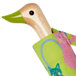 Regenschirm mit Entenkopf Griff aus Holz & Katzenmotiv grün - Original Duckhead Taschenschirm