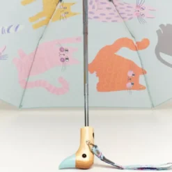 Regenschirm mit Entenkopf Griff & Katzenmotiv bunt - Original Duckhead Taschenschirm
