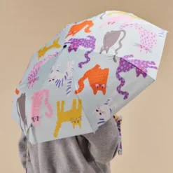 Regenschirm mit Entenkopf Griff & Katzenmotiv bunt - Original Duckhead Taschenschirm