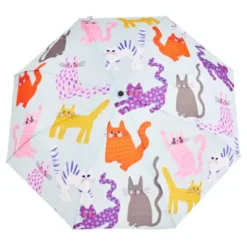 Regenschirm mit Entenkopf Griff & Katzenmotiv bunt - Original Duckhead Taschenschirm